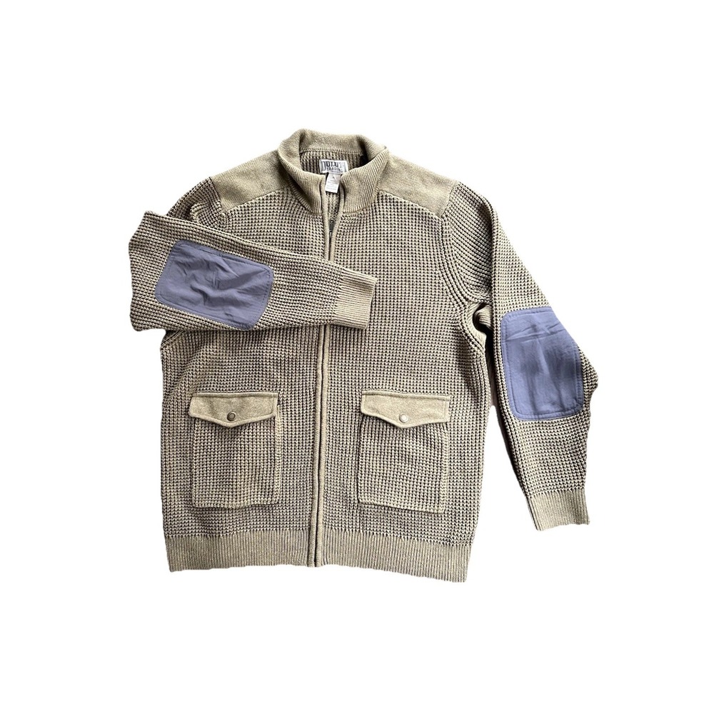 Duluth Trading XL Waffle Knit Sweater Cardigan Jacket Grandpa Core Elbow Patches